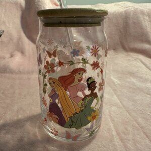Disney Princesses Glass Tumbler with Bamboo Lid and Glass Straw 16oz